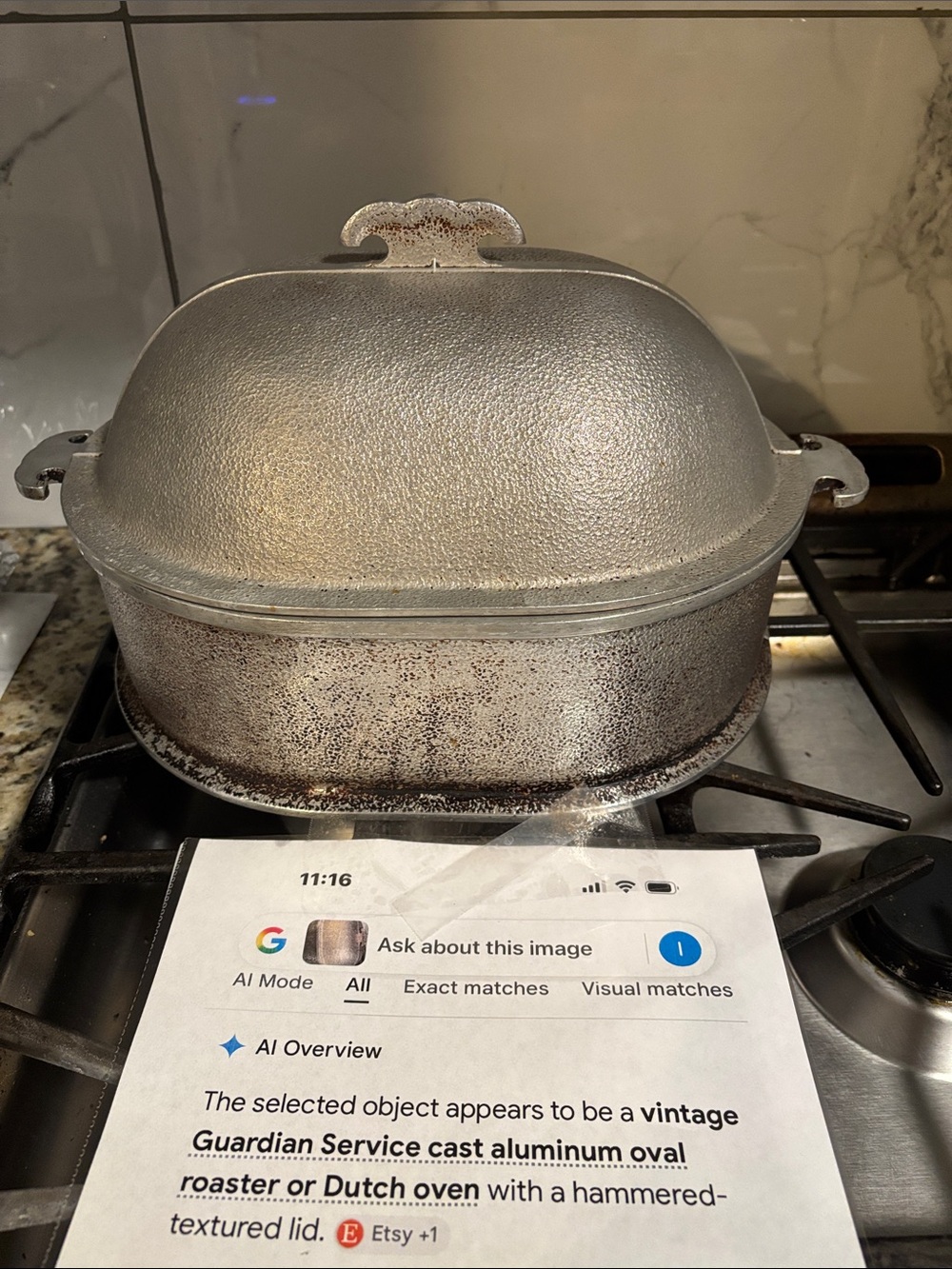 Silver Cast Aluminum Roaster with Hammered-Texture Dome Lid(Over 5lbs)
